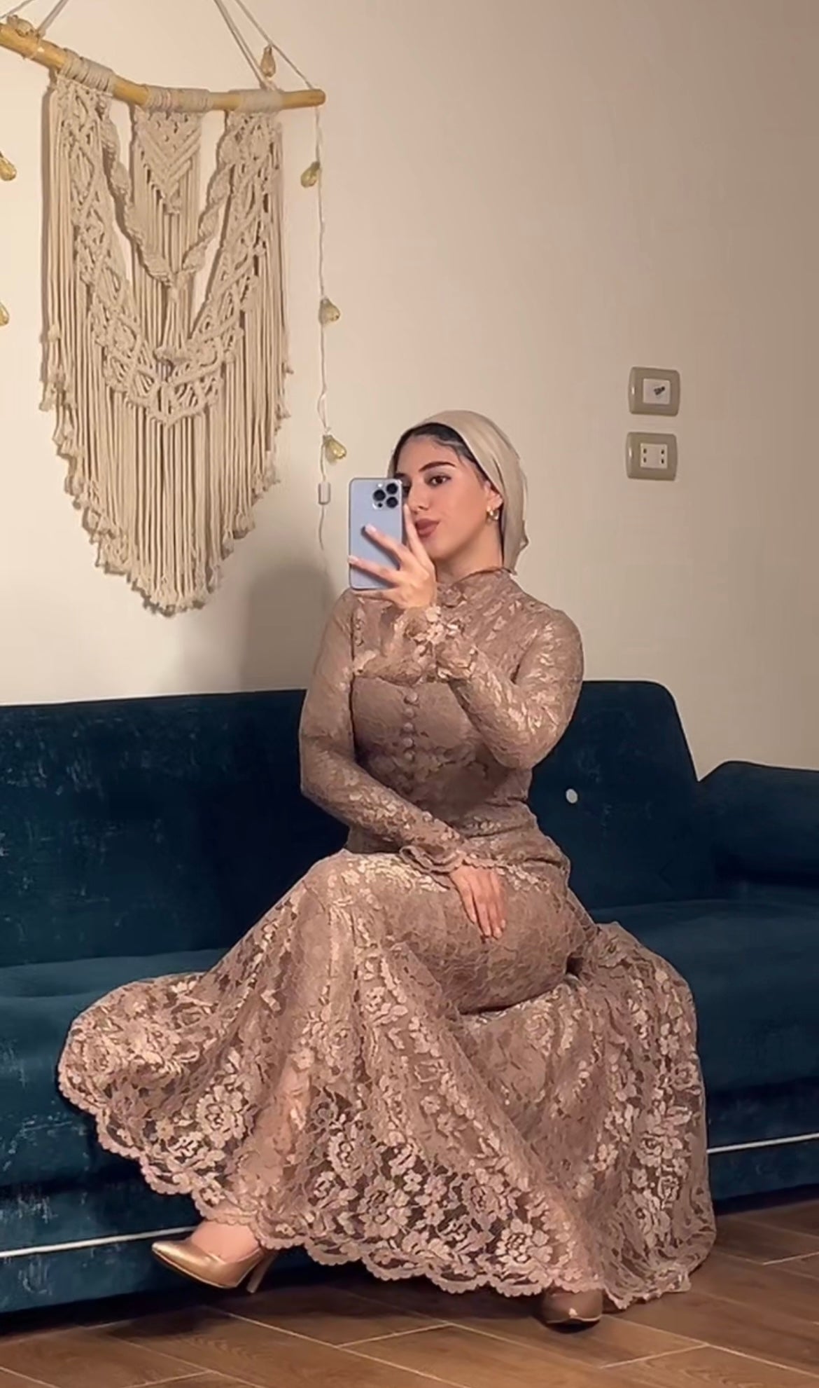 Nude brown lace dress