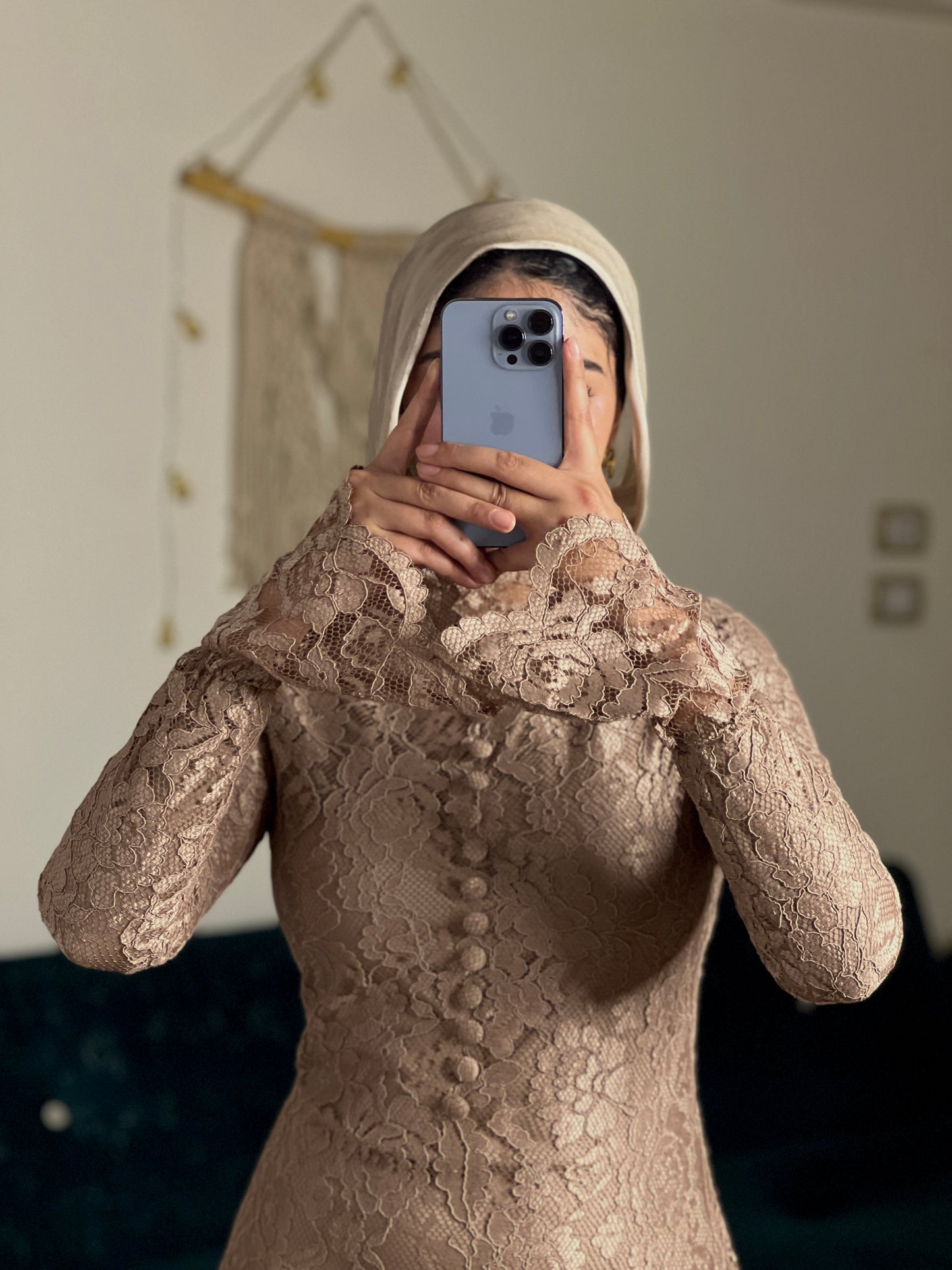 Nude brown lace dress